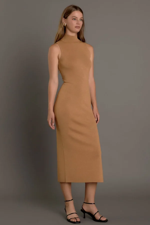 ENDLESS ROSE Sweaters & Knits | Tops*- Lurex High Neck Midi Dress CAMEL