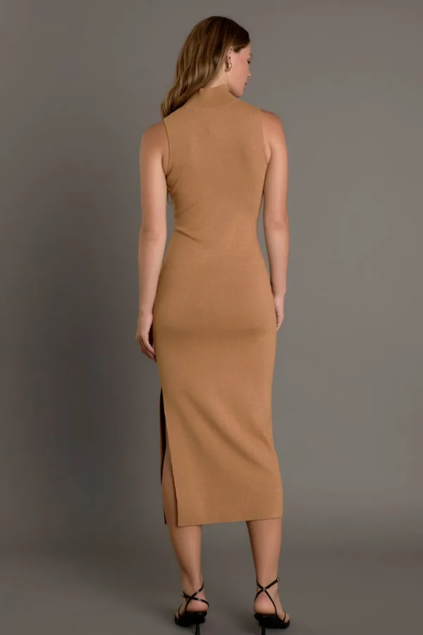 ENDLESS ROSE Sweaters & Knits | Tops*- Lurex High Neck Midi Dress CAMEL