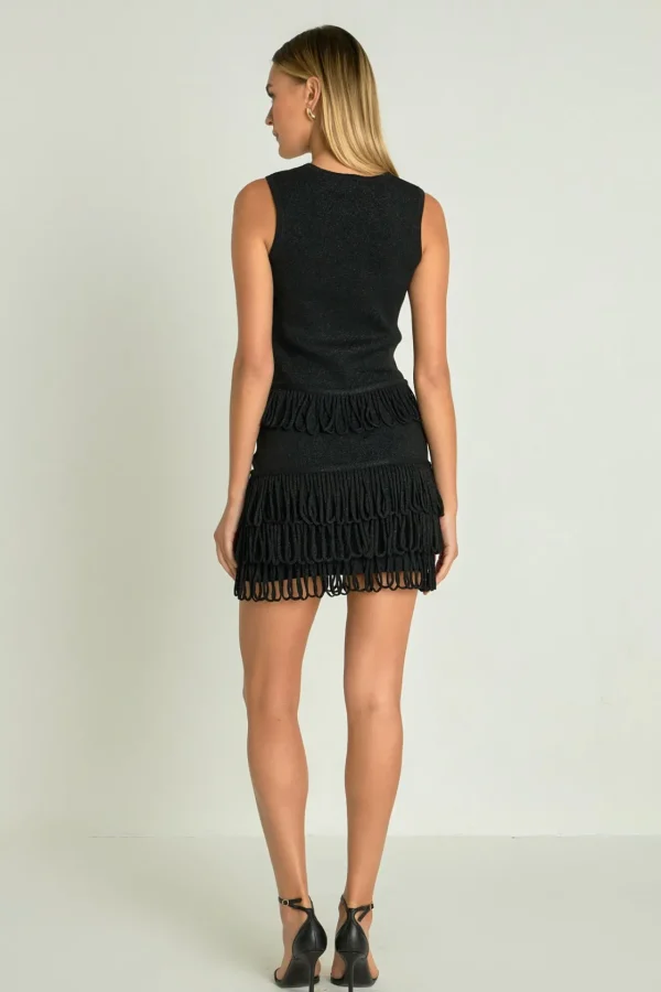 ENDLESS ROSE Matching Sets | Skirts*- Lurex Knit Loop Mini Skirt BLACK