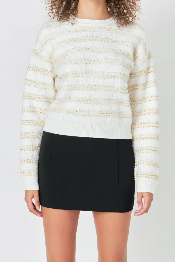ENDLESS ROSE Sweaters & Knits | Tops*- Lurex Striped Sweater IVORY/GOLD