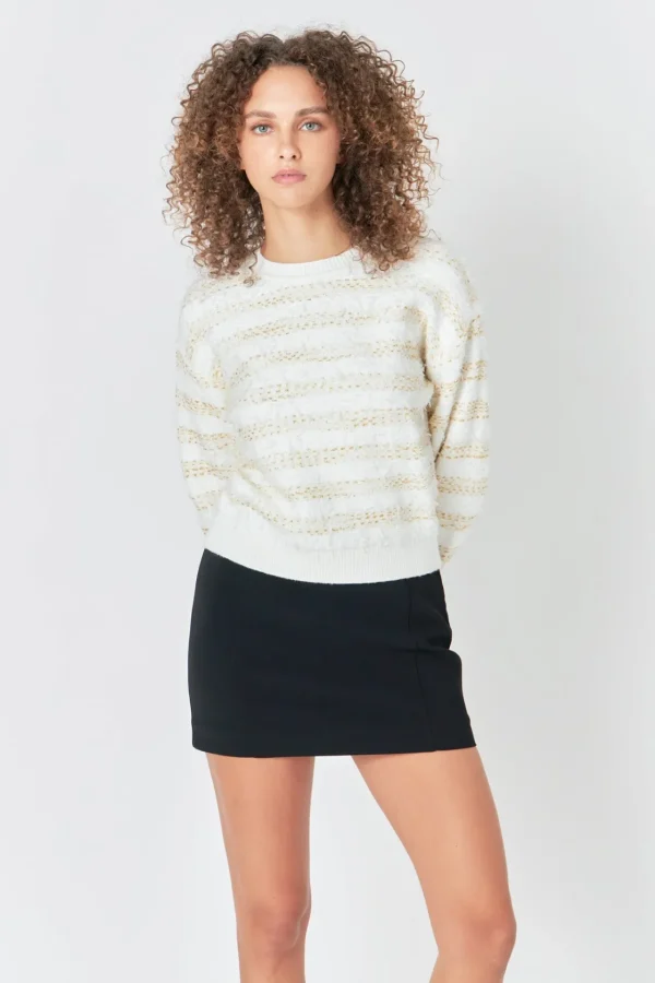 ENDLESS ROSE Sweaters & Knits | Tops*- Lurex Striped Sweater IVORY/GOLD