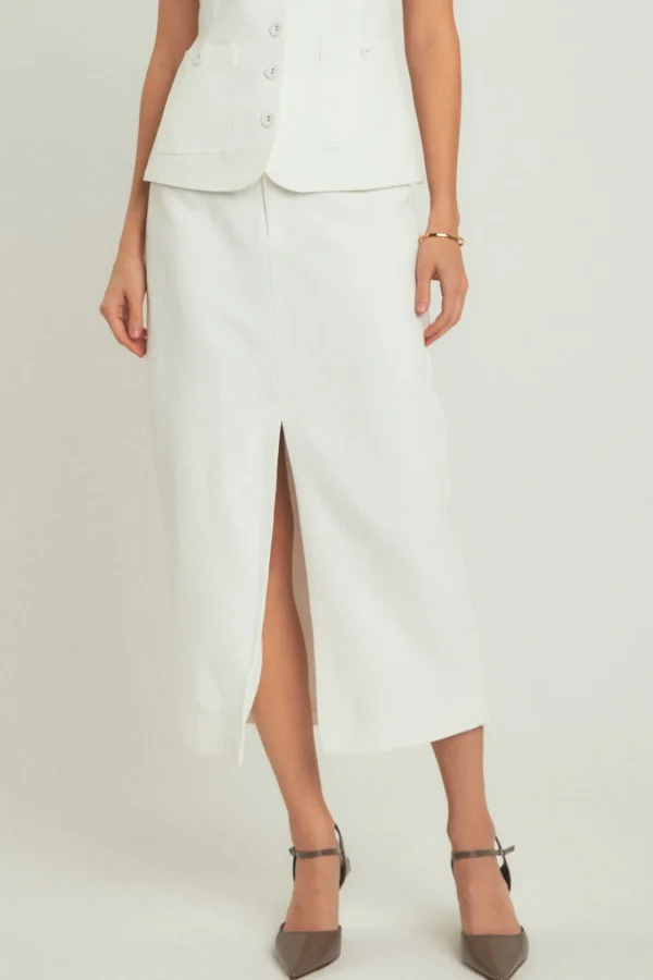 ENDLESS ROSE Matching Sets | Skirts*- Margaux Front Slit Linen Midi Skirt