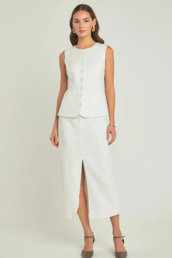 ENDLESS ROSE Matching Sets | Skirts*- Margaux Front Slit Linen Midi Skirt