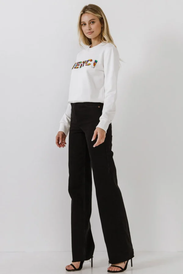 ENDLESS ROSE Tops*- Merci Lettering Beads Sweatshirt