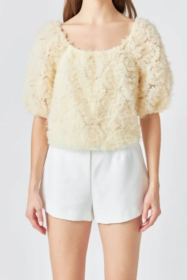 ENDLESS ROSE Tops*- Mesh Fabric Floral Shape Top