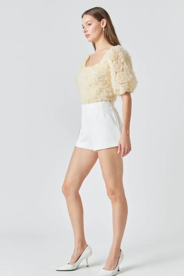 ENDLESS ROSE Tops*- Mesh Fabric Floral Shape Top