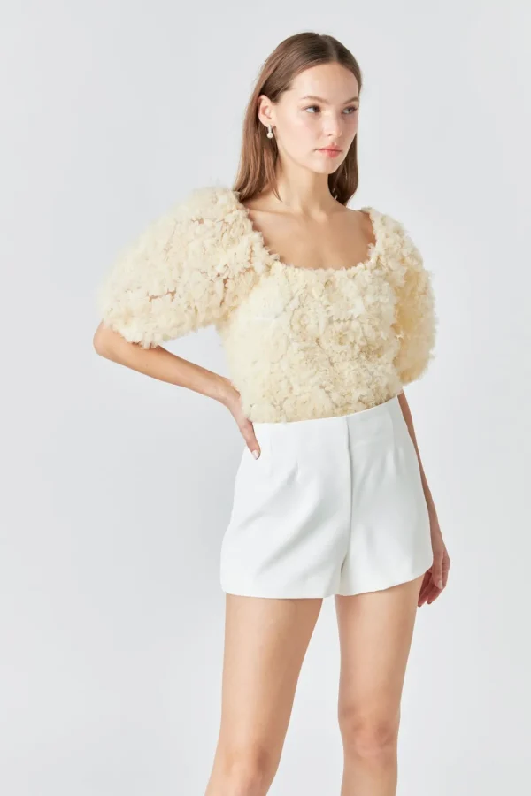 ENDLESS ROSE Tops*- Mesh Fabric Floral Shape Top