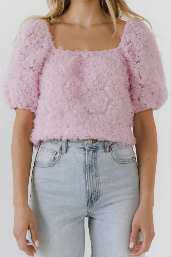 ENDLESS ROSE Tops*- Mesh Fabric Floral Shape Top