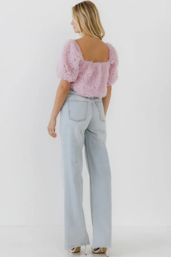 ENDLESS ROSE Tops*- Mesh Fabric Floral Shape Top