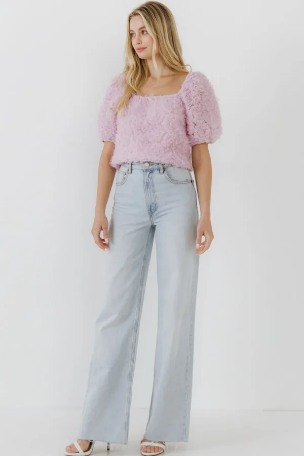 ENDLESS ROSE Tops*- Mesh Fabric Floral Shape Top