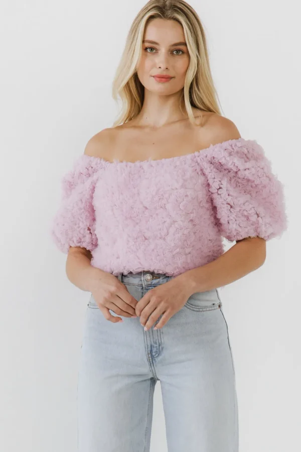 ENDLESS ROSE Tops*- Mesh Fabric Floral Shape Top