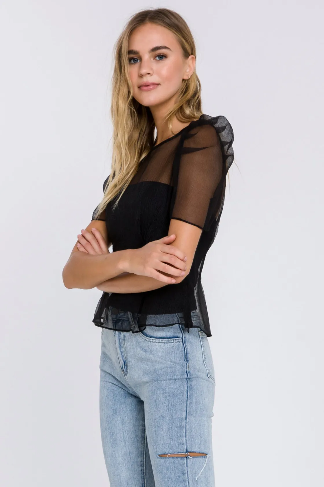 endless_rose__mesh_puff_s_1.webp ENDLESS ROSE Tops*- Mesh Puff Short Sleeve Top