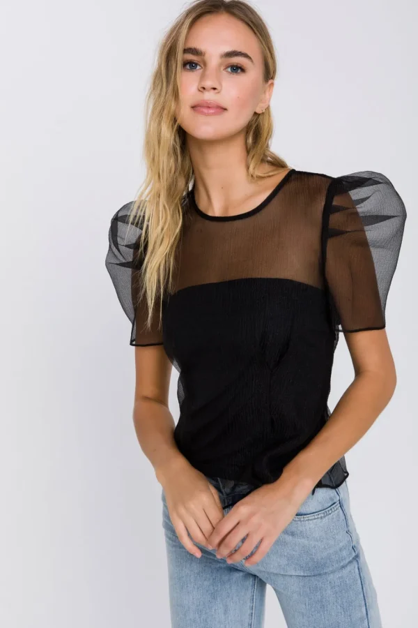 ENDLESS ROSE Tops*- Mesh Puff Short Sleeve Top