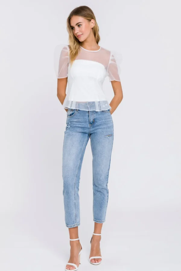 ENDLESS ROSE Tops*- Mesh Puff Short Sleeve Top