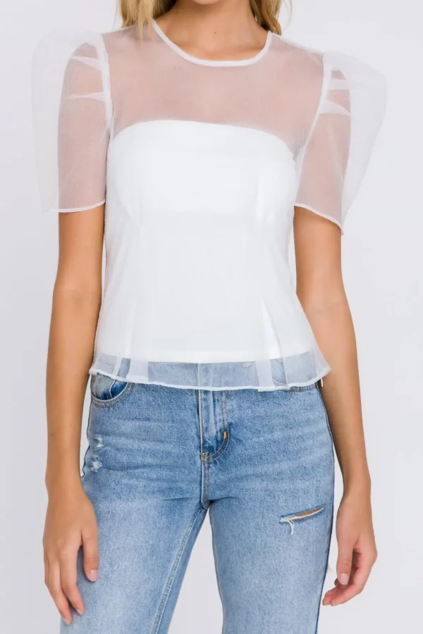 ENDLESS ROSE Tops*- Mesh Puff Short Sleeve Top