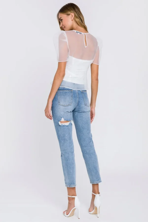 ENDLESS ROSE Tops*- Mesh Puff Short Sleeve Top