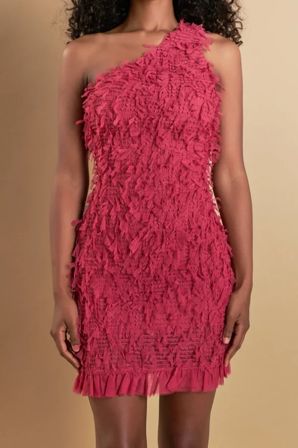 ENDLESS ROSE One Shoulder | Tops*- Mesh Trimmed One Shoulder Mini Dress