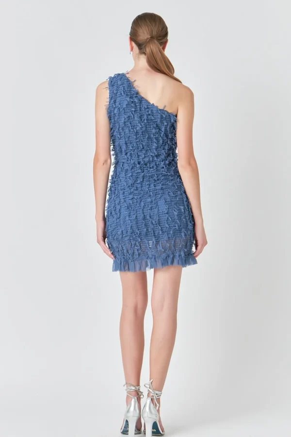 ENDLESS ROSE One Shoulder | Tops*- Mesh Trimmed One Shoulder Mini Dress
