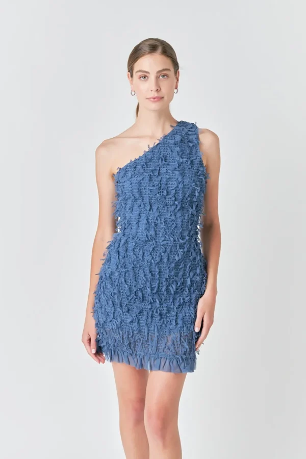 ENDLESS ROSE One Shoulder | Tops*- Mesh Trimmed One Shoulder Mini Dress