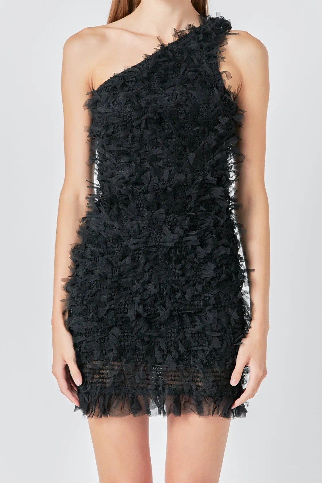 endless_rose__mesh_trimme_5.webp ENDLESS ROSE One Shoulder | Tops*- Mesh Trimmed One Shoulder Mini Dress