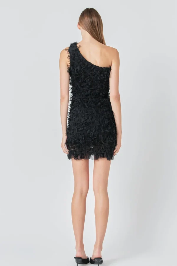 ENDLESS ROSE One Shoulder | Tops*- Mesh Trimmed One Shoulder Mini Dress