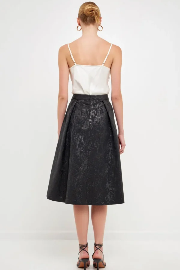 ENDLESS ROSE Skirts | Tops*- Metallic Jacquard Flare Midi Skirt BLACK