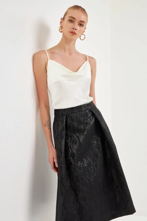 ENDLESS ROSE Skirts | Tops*- Metallic Jacquard Flare Midi Skirt BLACK