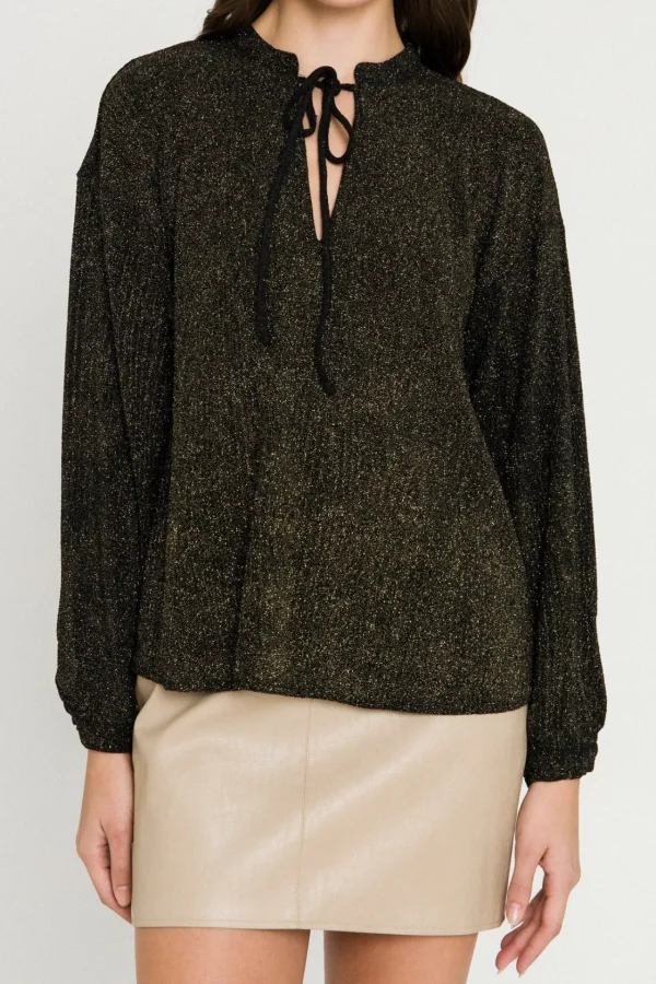 ENDLESS ROSE Tops*- Metallic Knit Top BLACK