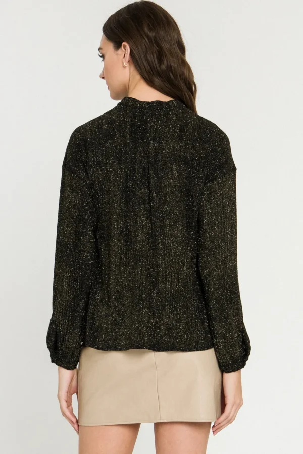 ENDLESS ROSE Tops*- Metallic Knit Top BLACK
