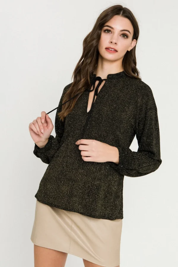 ENDLESS ROSE Tops*- Metallic Knit Top BLACK