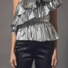 ENDLESS ROSE Tops*- Metallic Tiered Top SILVER