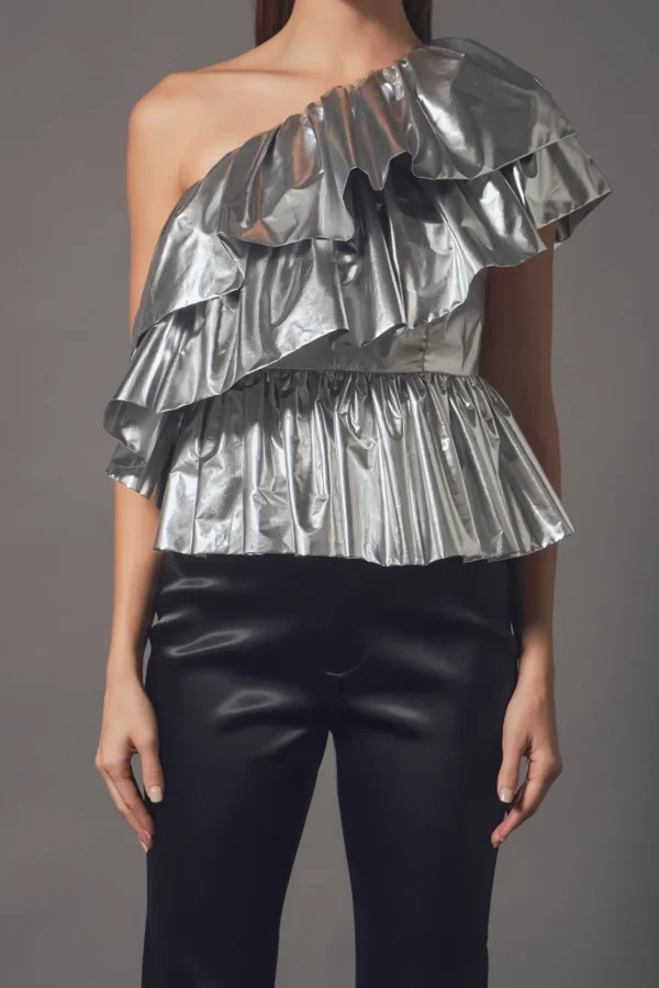 ENDLESS ROSE Tops*- Metallic Tiered Top SILVER
