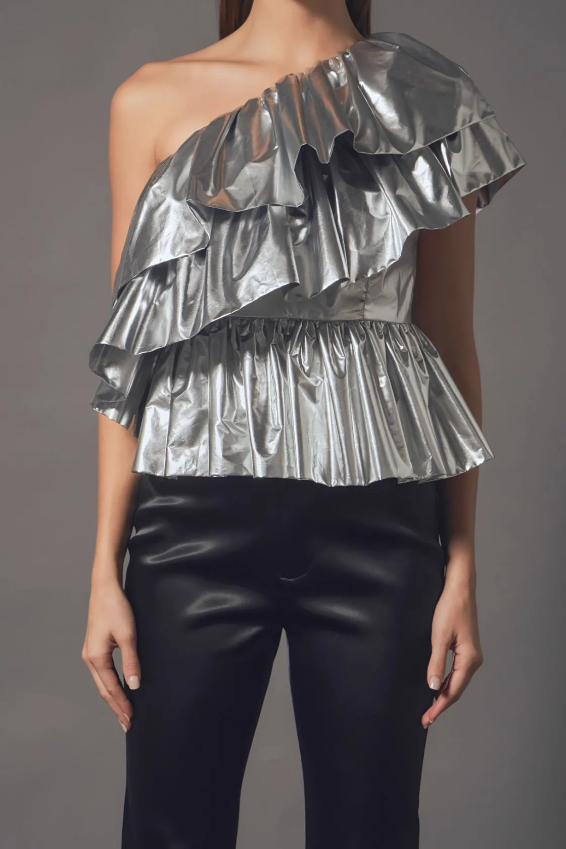 endless_rose__metallic_ti_0.webp ENDLESS ROSE Tops*- Metallic Tiered Top SILVER