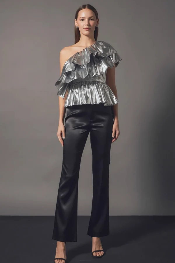 ENDLESS ROSE Tops*- Metallic Tiered Top SILVER