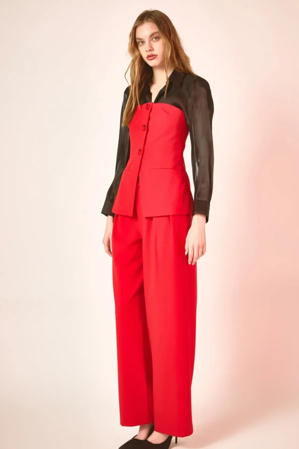ENDLESS ROSE Pants | Tops*- Mid RIse Pleated Wide leg Trousers