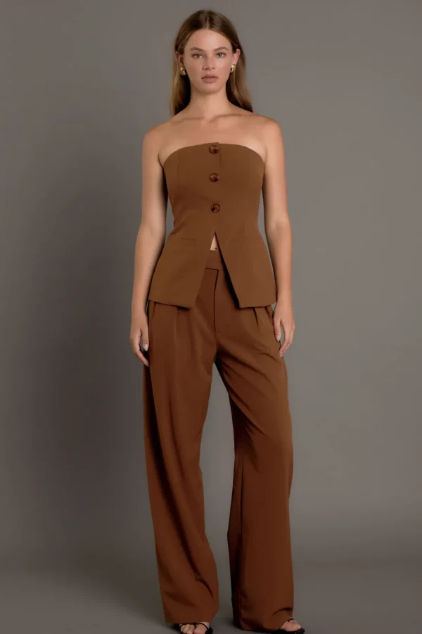 ENDLESS ROSE Pants | Tops*- Mid RIse Pleated Wide leg Trousers