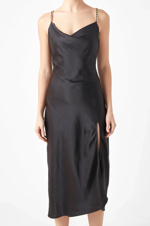 ENDLESS ROSE Satin Dresses | Tops*- Midi Satin Slip Dress BLACK
