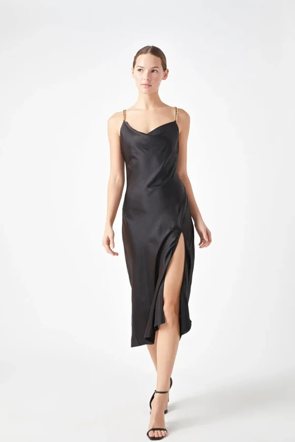 ENDLESS ROSE Satin Dresses | Tops*- Midi Satin Slip Dress BLACK