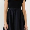 ENDLESS ROSE Little Black Dress | Tops*- Mix Media Balloon Detail Mini Dress BLACK