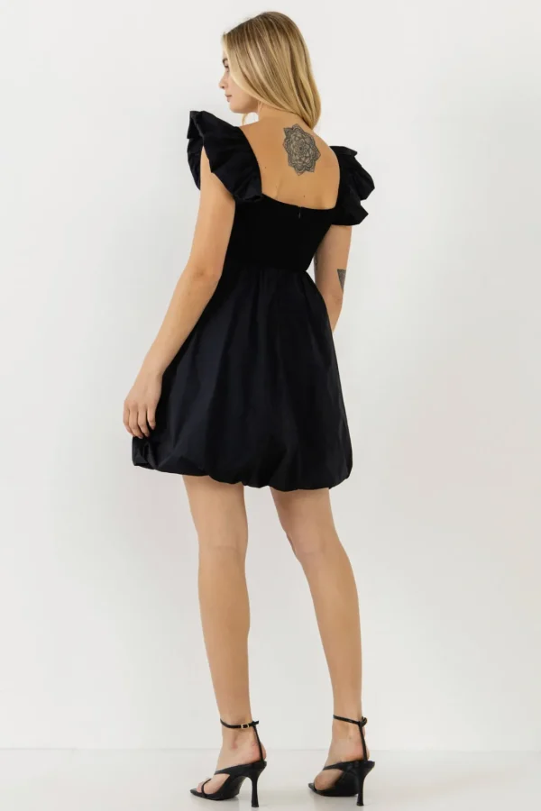 ENDLESS ROSE Little Black Dress | Tops*- Mix Media Balloon Detail Mini Dress BLACK