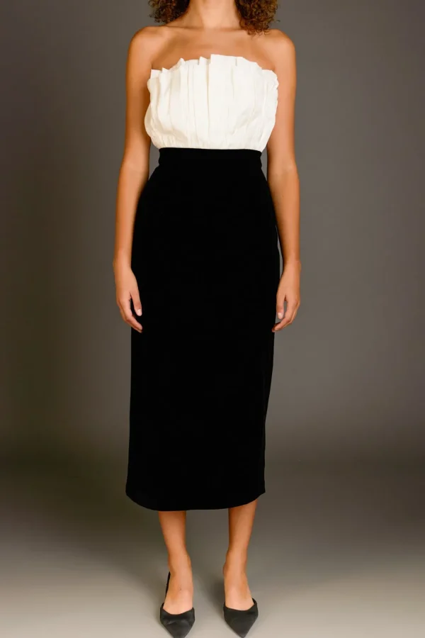 ENDLESS ROSE Strapless | Tops*- Mix Media Velvet Strapless Midi Dress IVORY