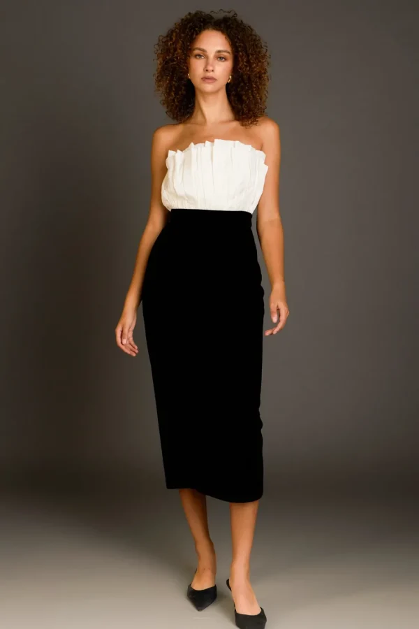 ENDLESS ROSE Strapless | Tops*- Mix Media Velvet Strapless Midi Dress IVORY