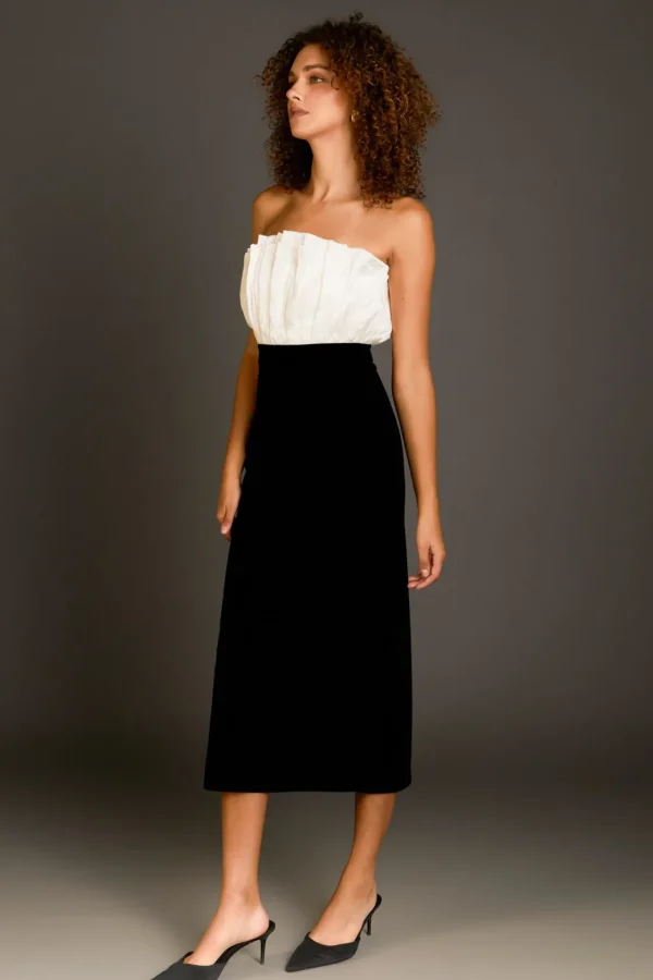ENDLESS ROSE Strapless | Tops*- Mix Media Velvet Strapless Midi Dress IVORY