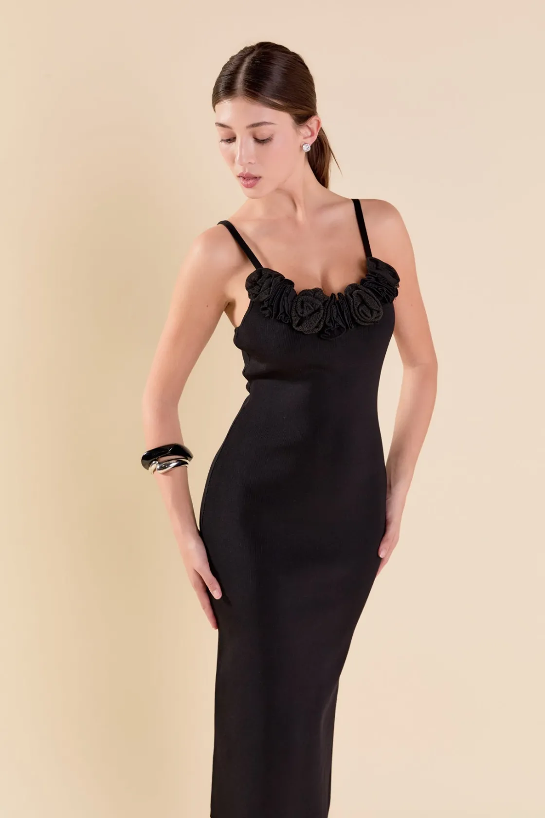 endless_rose__mixed_d_flo_3.webp ENDLESS ROSE Bodycon Dresses | Tops*- Mixed 3D Flower Knit Maxi Dress