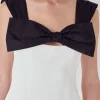 ENDLESS ROSE Tops*- Mixed Media Bow Mini Dress WHITE/BLACK