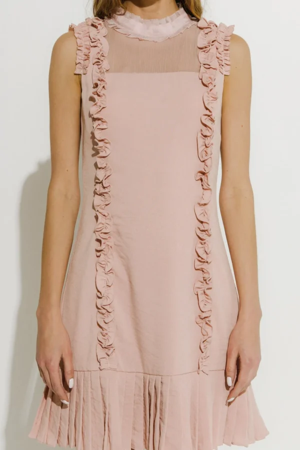 ENDLESS ROSE Tops*- Mixed Media A Line Dress with Ruffle Details POWDERPINK