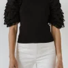 ENDLESS ROSE Tops*- Mixed Media Contrast Sleeve Top