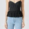 ENDLESS ROSE Tops*- Mixed Media Layered Top BLACK