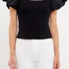 ENDLESS ROSE Sweaters & Knits*- Mixed Media Square Neckline Knit Top BLACK