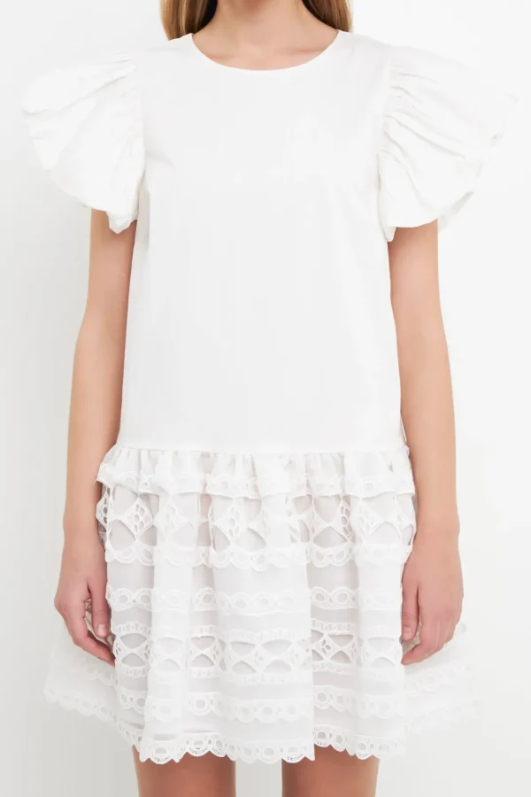 ENDLESS ROSE White Dresses | Tops*- Mixed Media Mini Dress WHITE